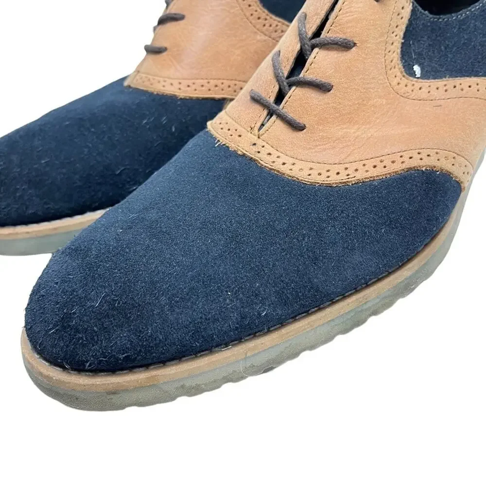 JD FISK Navy Blue Saddle Tan Genuine Leather Suede Dress Oxford shoes sz 11